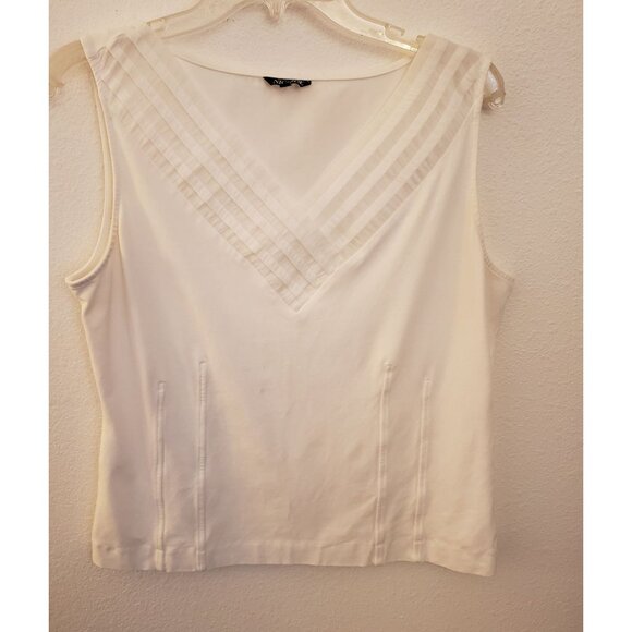 Nik + Zoe White Cotton Blend V Neck Tank w/Corset Waist Details XL EUC - Picture 1 of 8